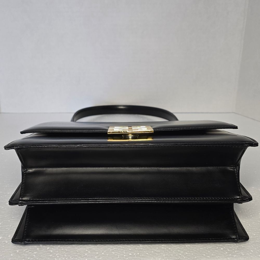 Givenchy Black Calfskin Leather Gold Logo Magnetic Snap Closure Top Handle Bag - Picture 10 of 12